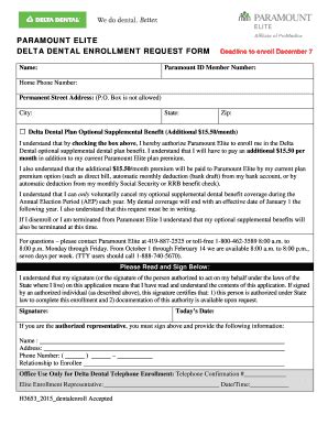 Fillable Online Delta Dental Enrollment Request Form Fax Email Print