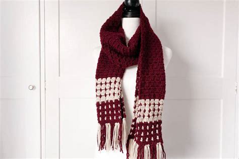 Block Stitch Crochet Scarf - Burgundy and Blush