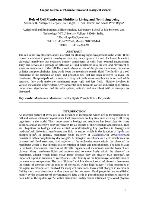 (PDF) Role of Cell Membrane Fluidity in Living and Non-living being