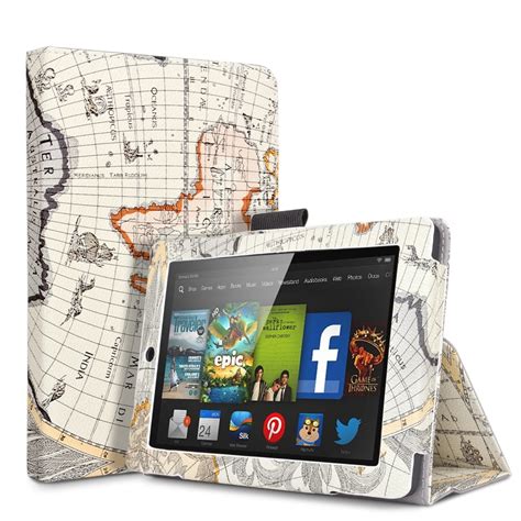 New Fire HD 10 Case World Navy Map Beige Ivory Slim Fit Synthetic