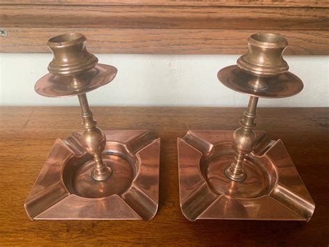 Arts And Crafts Copper Candlestick Ashtrays Arts And Crafts Etsy