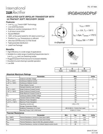 Infineon Irgb D Igbt Discrete Datasheet Manualzz