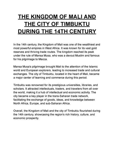 THE Kingdom OF MALI AND THE CITY OF Timbuktu During THE 14TH Century ...