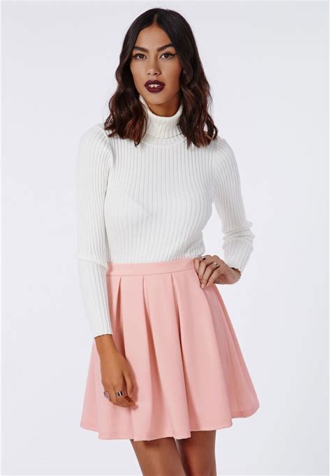 Missguided Cornelia Scuba Pleated Skater Skirt Pink 20 Missguided