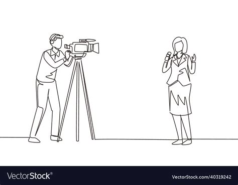 Single Continuous Line Drawing Journalist Woman Vector Image