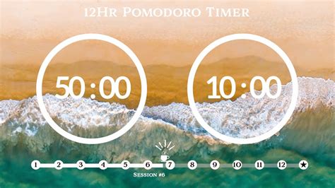 50 Minute Pomodoro Timer 🌊 Ocean Wave Sound 파도 Asmr 📚12 Hour Study ⏱