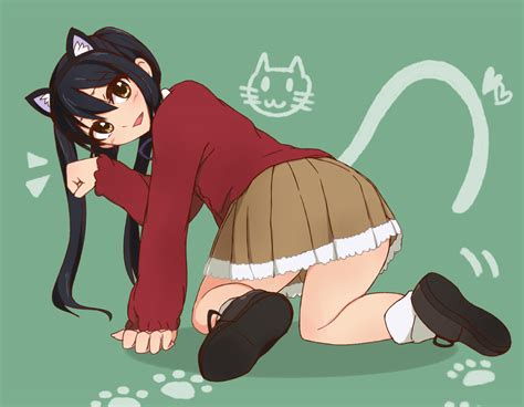 Safebooru 1girl All Fours Animal Ears Black Hair Blush Brown Eyes Cat