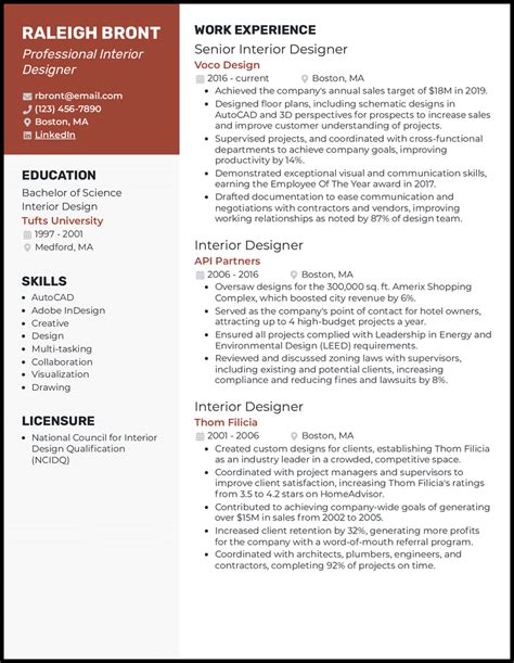 7 Interior Design Resume Examples To Stand Out In 2024