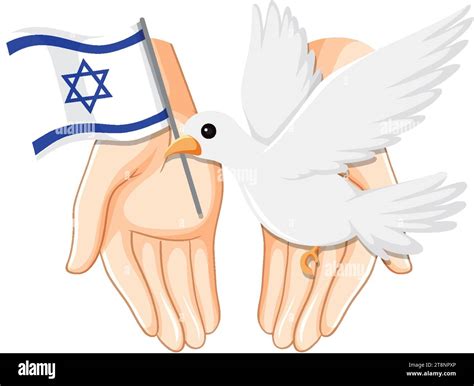 Illustration Of A Hand Holding A White Bird With The Israel Flag