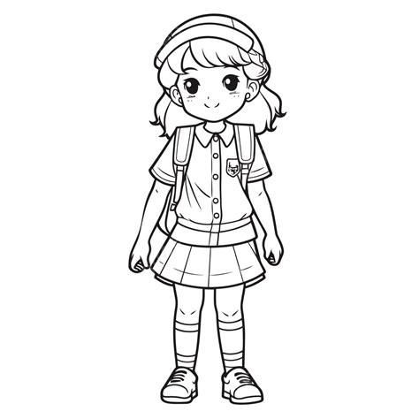 Desenho De Páginas Para Colorir Esboço Menina Da Escola Vetor Png Desenho Escolar Desenho De