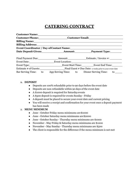 Free Printable Catering Contract Templates Word PDF Simple