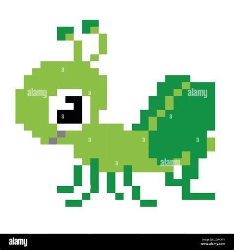 Grasshopper Pixel Art Aislado Sobre Fondo Blanco Icono De Bit Ilustración De Diseño De Píxeles