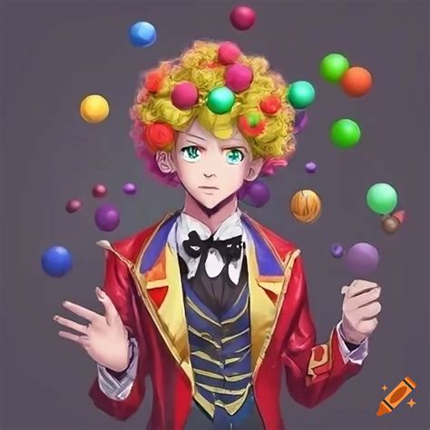 Anime Boy In Circus Ringmaster Outfit Juggling Colorful Balls With