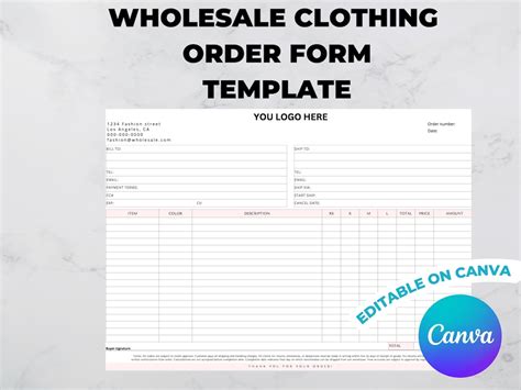 Wholesale Clothing Order Form Template INSTANT DOWNLOAD Fully Editable ...