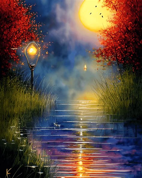 Lake Sunset Painting · Creative Fabrica