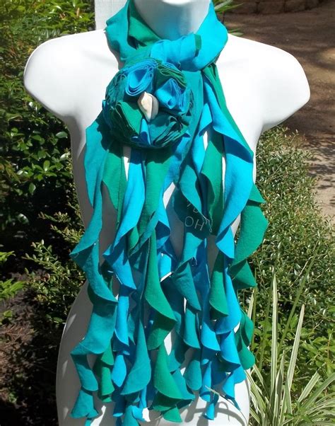 Upcycled T Shirt Scarf Upcycled Ruffled T Shirt Scarf Turquoise Aqua