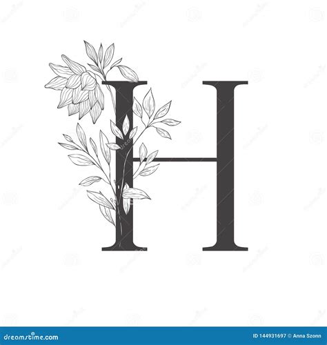 Floral Botanical Alphabet Letter With Plants And Flowers Stock Vector