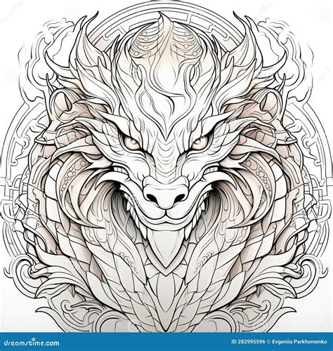 Monochrome Mandala with Dragon Head for Coloring. Symbol of 2024. Year ...