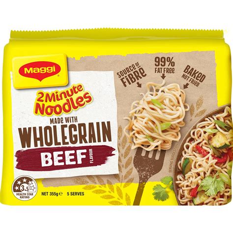 Maggi 2 Minute Wholegrain Beef Flavour Instant Noodles 5 Pack Woolworths