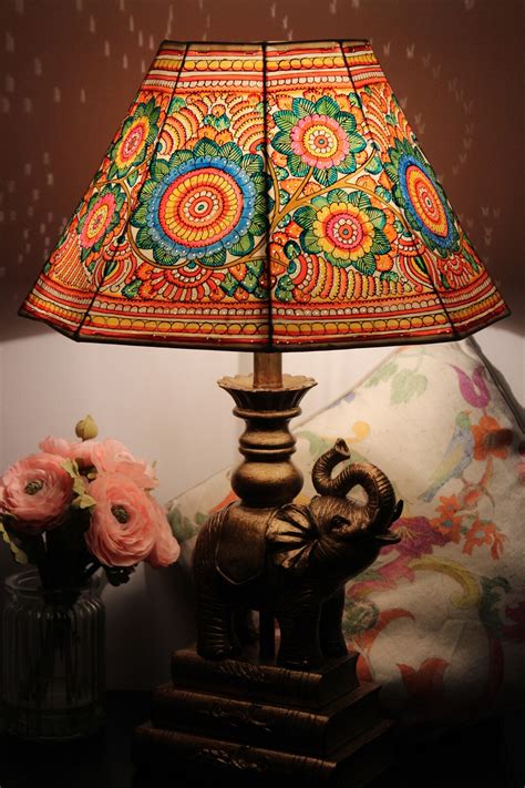 Large Floor Lamp Shade Painted in Floral Pattern on Leather Handmade ...