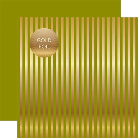 Autumn Gold Foil Stripe Green 12x12 Patterned Paper Echo Park Paper Co