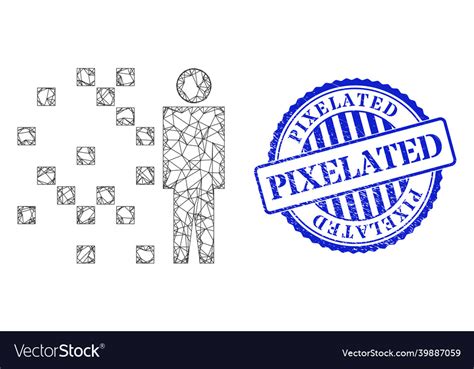 Rubber Pixelated Badge And Net Digital Man Vector Image