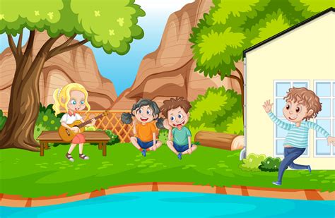 Backyard background with cartoon kids 8335017 Vector Art at Vecteezy