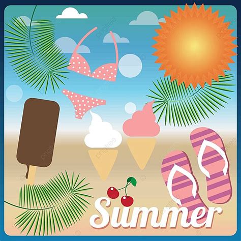 Summer Holiday Cardvector Vanilla Sand Beach Bikini Vector Vanilla Sand Beach Bikini PNG And
