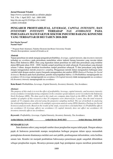 Pdf Pengaruh Profitabilitas Leverage Capital Intensity Dan