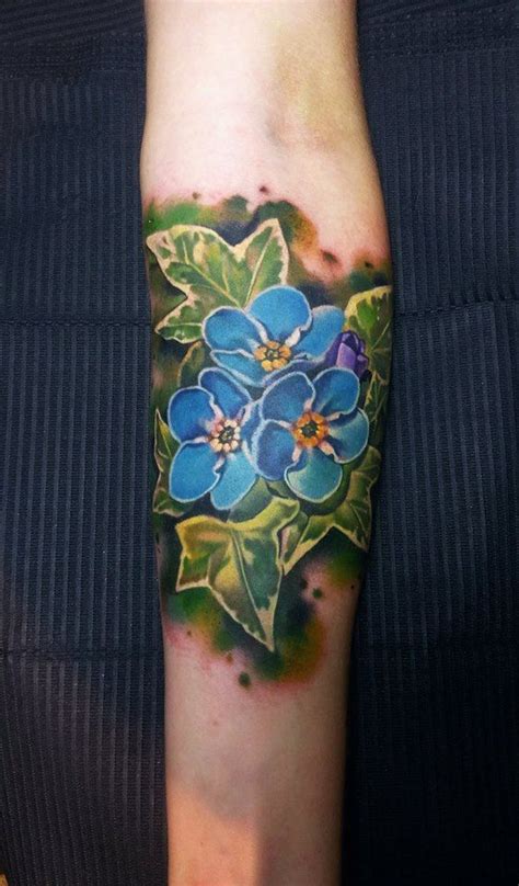 Realistic Color Tattoo Of Forget Me Not Flowers By Nino Dinchev