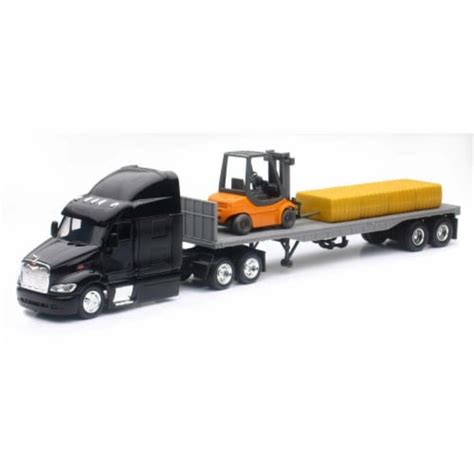 New Ray Peterbilt Flatbed With Forklift Hay Bale Pack Of