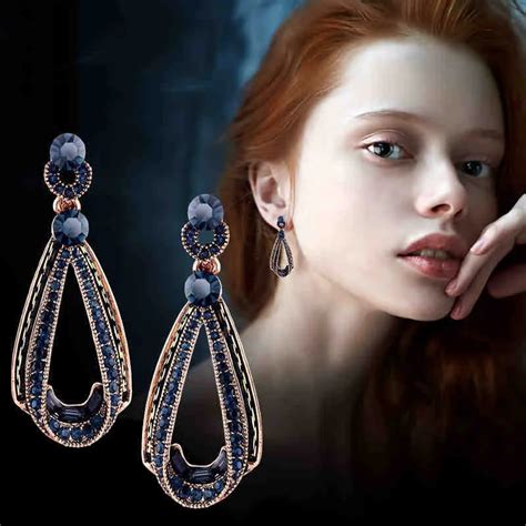 Korean Black Crystal Drop Earrings For Women Retro Elegant Earrings