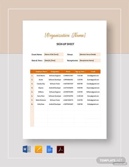 FREE 33 Sample Sign Up Sheet Templates In PDF MS Word Apple Pages