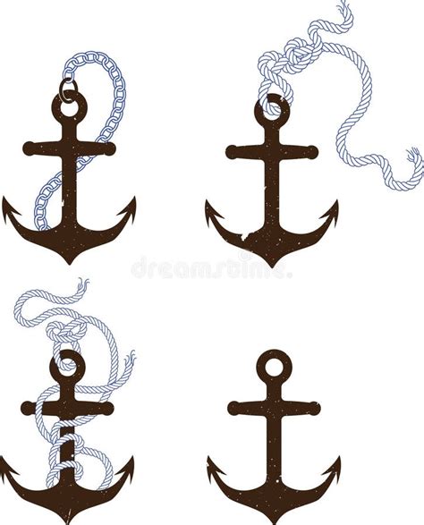 Set Of Anchors With Chains And Ropes Stock Vector Illustration Of