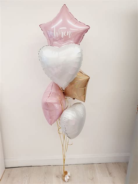 Pastel Pink, White & Champagne Gold Balloon Bunch - Confetti Balloons