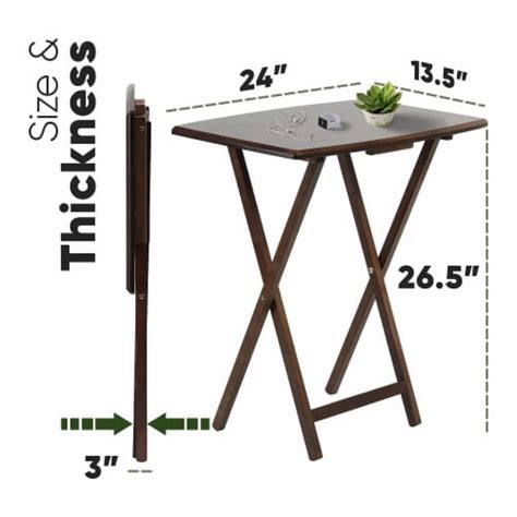 Pj Wood Folding Tv Tray Tables With Compact Storage Rack Walnut