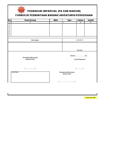 Form Pengadaan Barang Pdf