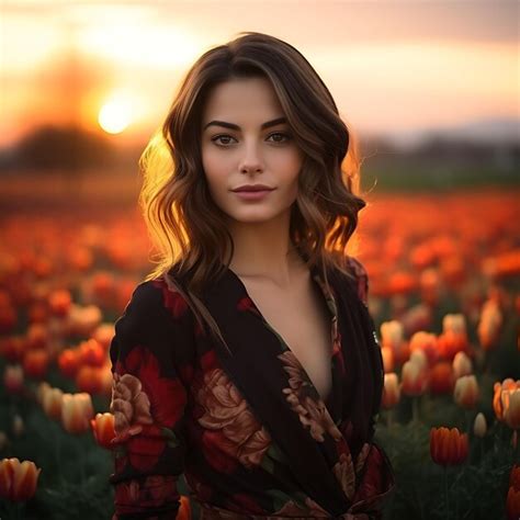 Premium Ai Image Photo Of Brunette Dutch Woman Holding A Lip Stain Colorful Tulip Fiel Concept