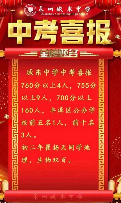 2023年泉州城东中学中考成绩升学率中考喜报小升初网