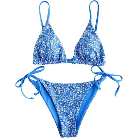 Zaful Womens Triangle Bikini Floral String Bikini Set Two Piece