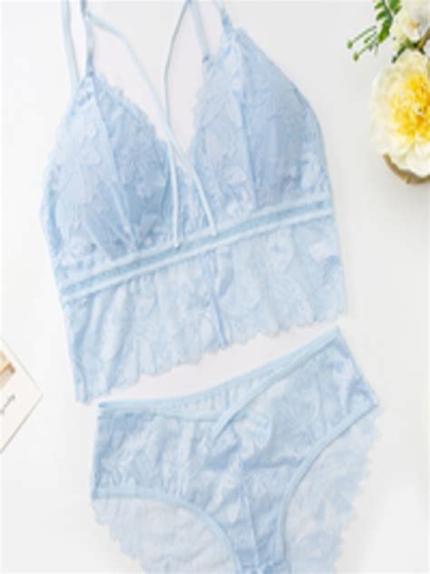 Buy Urbanic Blue Self Design Lingerie Set Lingerie Set For Women