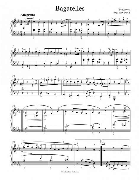 Free Piano Sheet Music Bagatelle Op No Beethoven