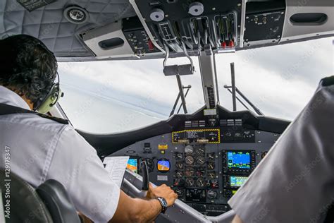 Interior details of a water plane with pilot and co pilot on board ...