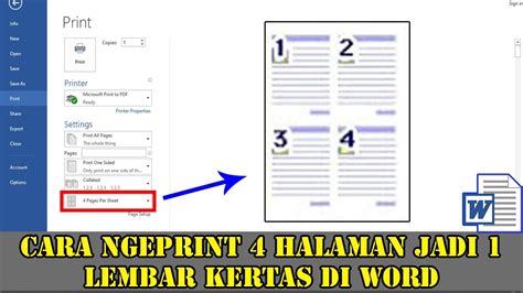 Cara Ngeprint Halaman Jadi Lembar Kertas Di Word Youtube