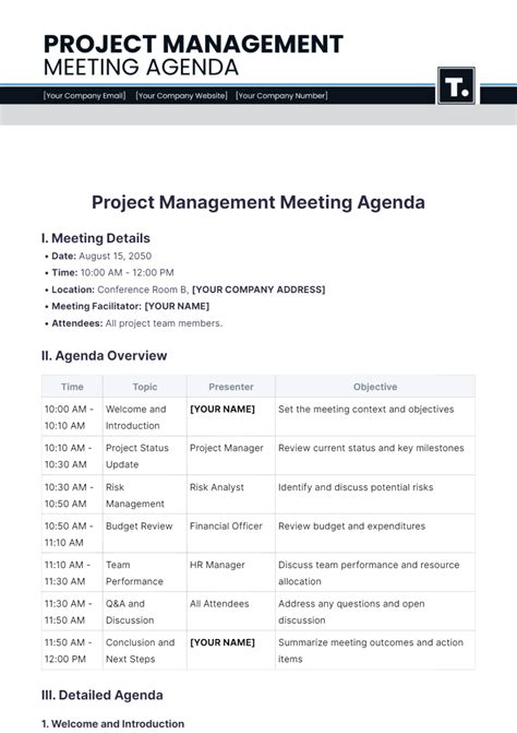 Free Project Management Meeting Agenda Template Edit Online