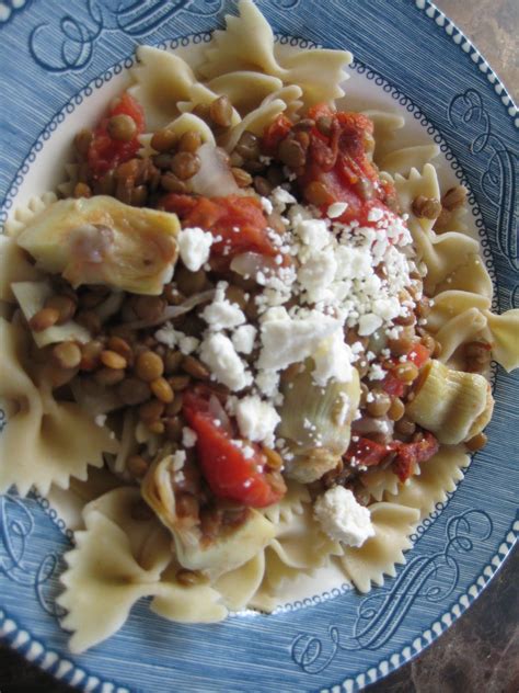 PASTA, LENTILS, and ARTICHOKE HEARTS