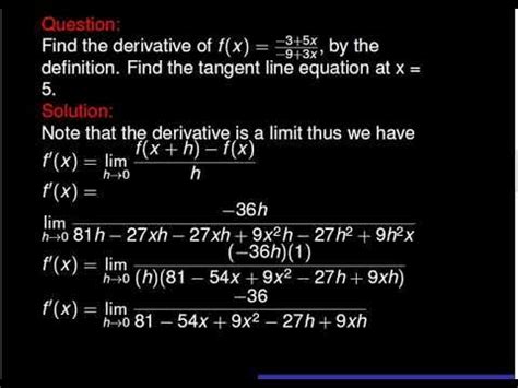 Calculus Problem Derivative Of A Rational Function By The Definition