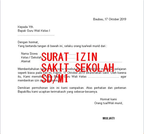 Contoh Surat Izin Sakit Sekolah Mts Delinewstv