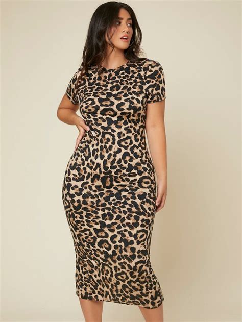 SHEIN Clasi Plus Leopard Print Split Back Dress SHEIN UK