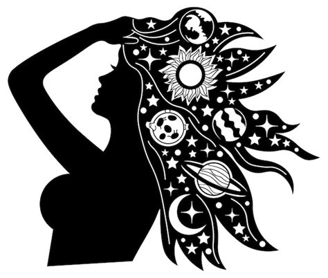 Premium Vector Space Girl Woman With Planets In Hair Silhouette Art